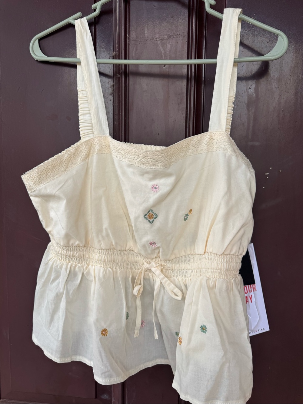 Celebrity Pink Cream Embroidered Peplum Tank Top